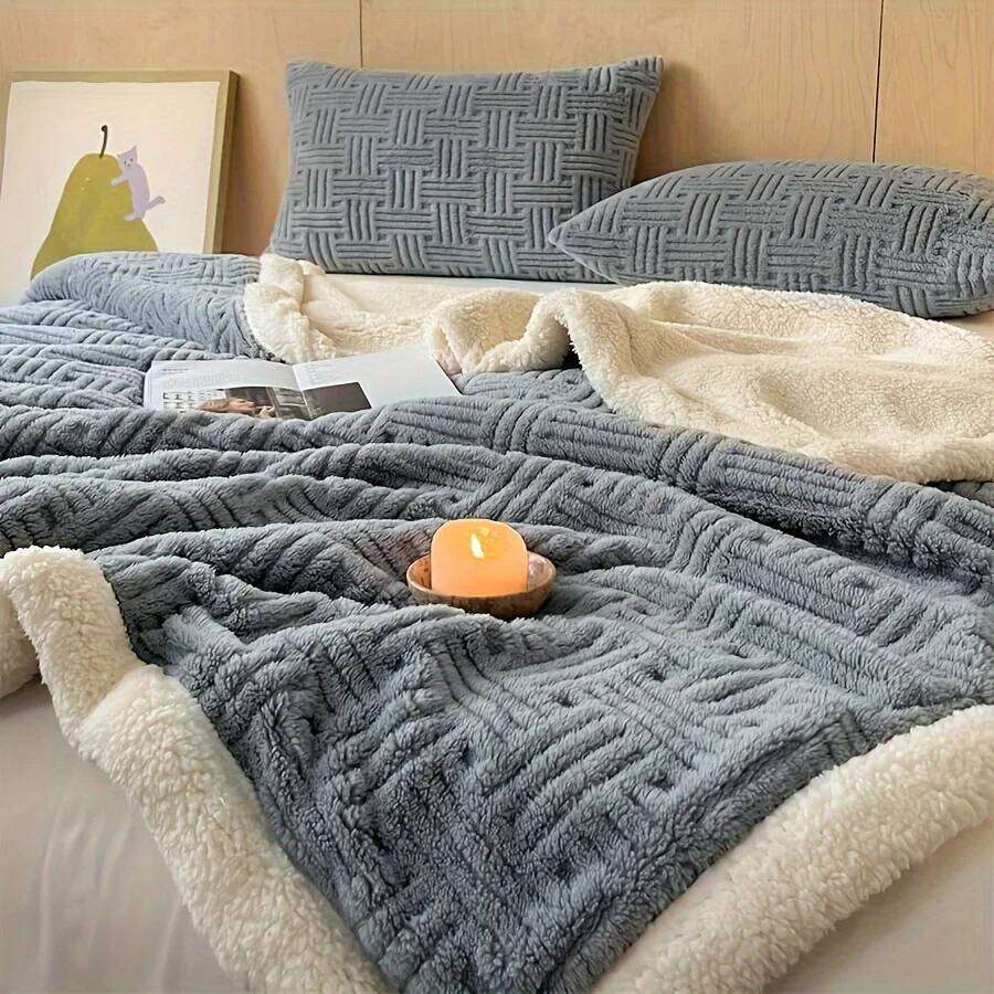 Deluxe Vintage Double Blanket - Soft Plush Gaff And Imitation Wool Machine Washable | Milk Velvet Knit Fabric XJ260112