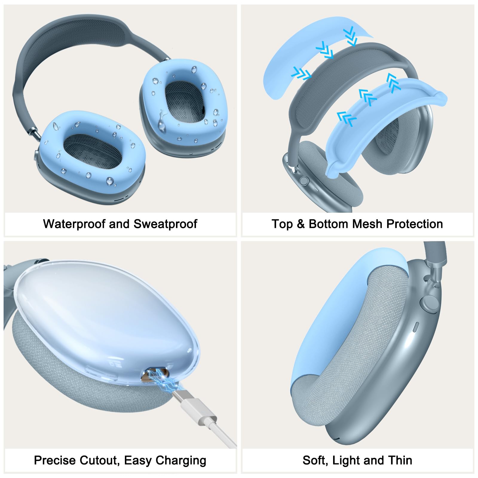 3 in1 Headphone Case for AirPods Max TPU Gradient Color Headphone Anti-Scratch Protective Cover for Apple Earphone Accessories Cases