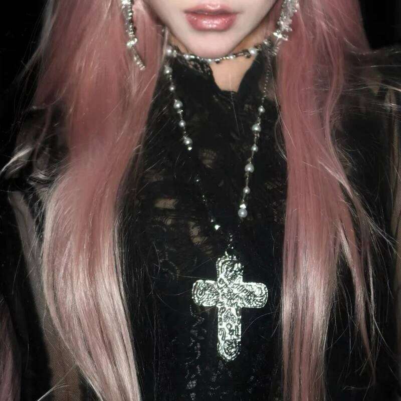 Grunge Jewelry Irregular Pearl Cross Pendant for Female Punk Charm Geometric Korean Fashion Necklace Gothic H260112
