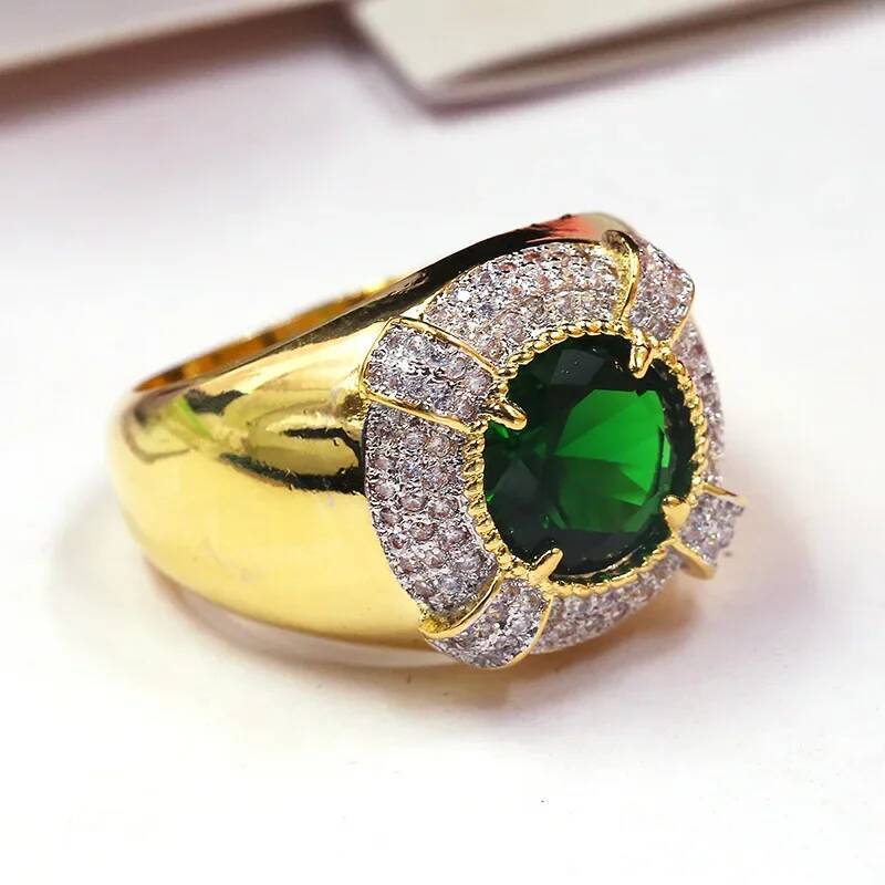 Exquisitely 18KRGP Golden Plated Ring 1.28 Ct Green Russian Nano Stone Vintage Engagement Rings for Men Women Fashion Jewelry - view 5
