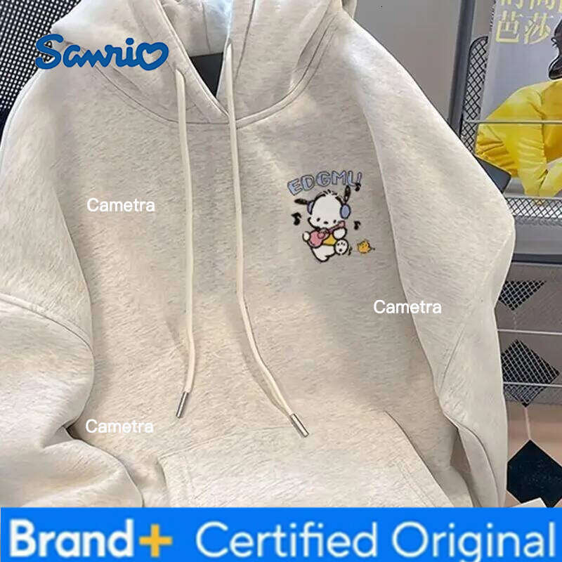 Sanrio Pochacco Hoodie Silver Fox Fleece Cartoon Print Korean Style Trendy Women's Men's Casual Autumn Winter Cozy Sweatshirt H260112