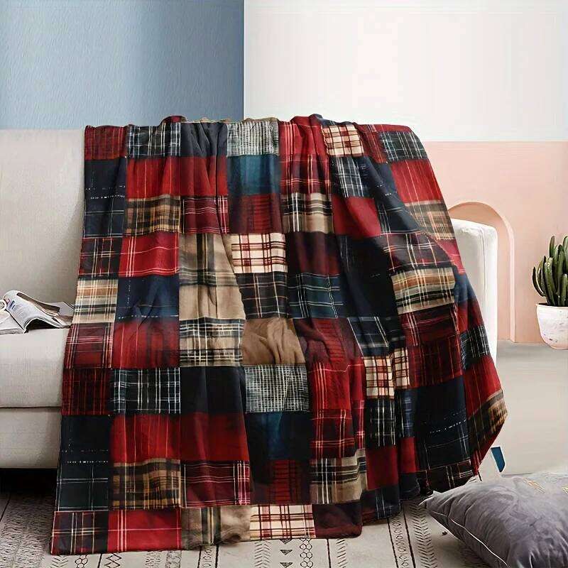 Cozy Vintage Plaid Flannel Throw Blanket Soft & Warm for Couch, Bed Office Travel - Ideal Christmas or Birthday Gift XJ260112