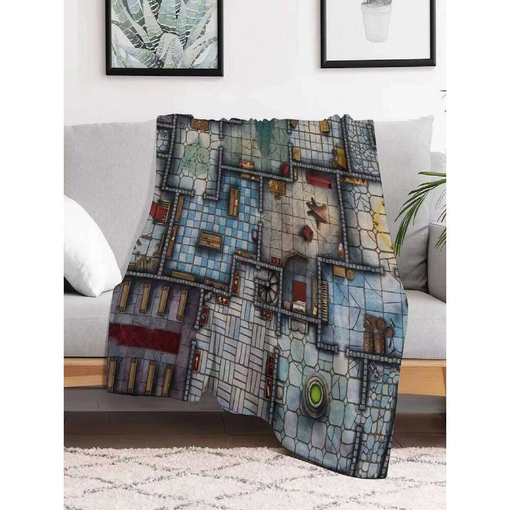 Fantasy RPG Map Flannel Throw Warm Dungeon Delve Adventure Design For Bed Soft Cozy Winter Blanket XJ260112
