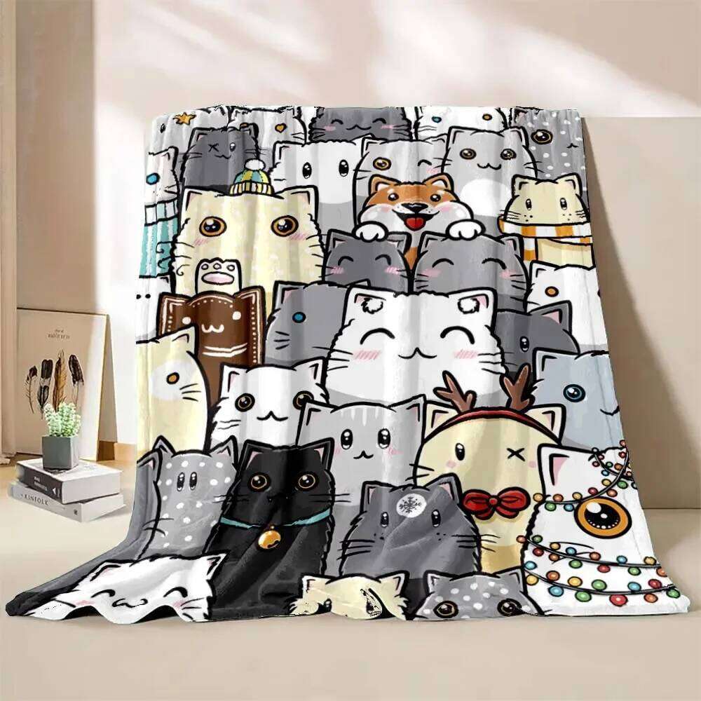 Cartoon Cute Cat Flannel Cover Warm And Comfortable Travel Blanket Sofa Blanket, Perfect Gift For Pet Lovers XJ260112