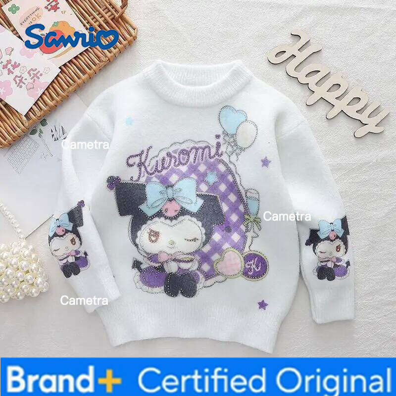 Sanrio Kuromi My Melody Cinnamoroll Hello Kitty Spring Winter Girls Sweater Knitted Pullover Warm Top Casual Kawaii Kids Clothes H260112