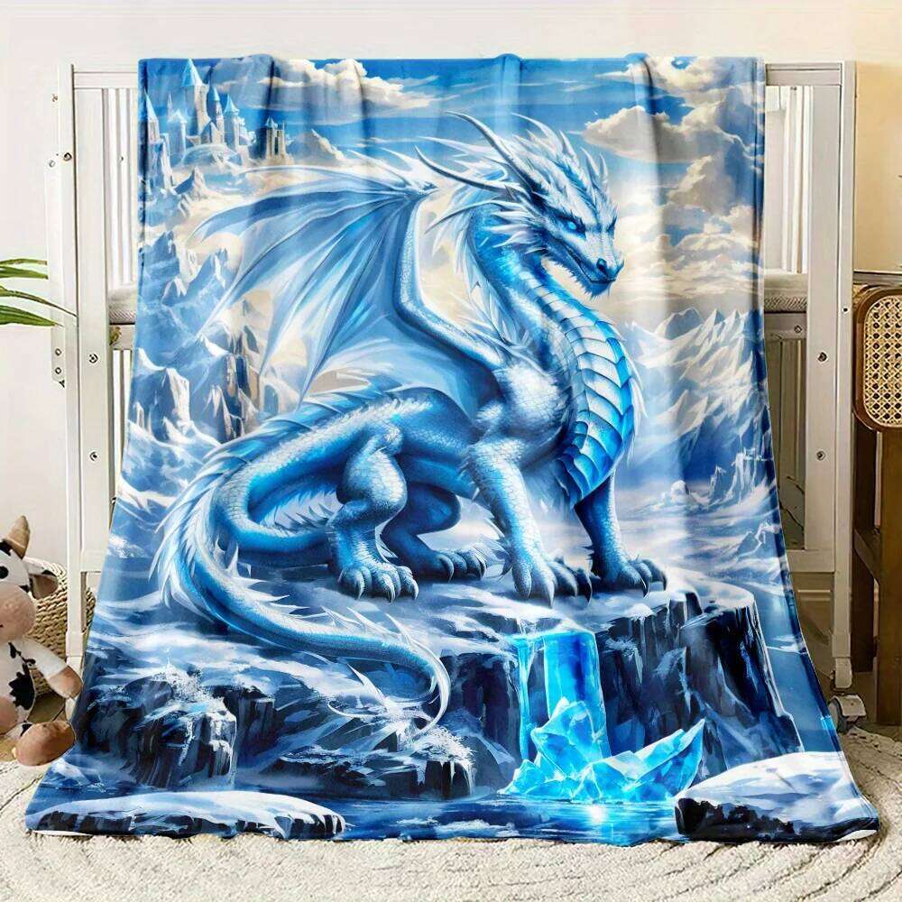 Blue Dragon Flannel Throw Soft Lightweight Blanket for Sofa Office Camping Warm Durable Polyester XJ260112