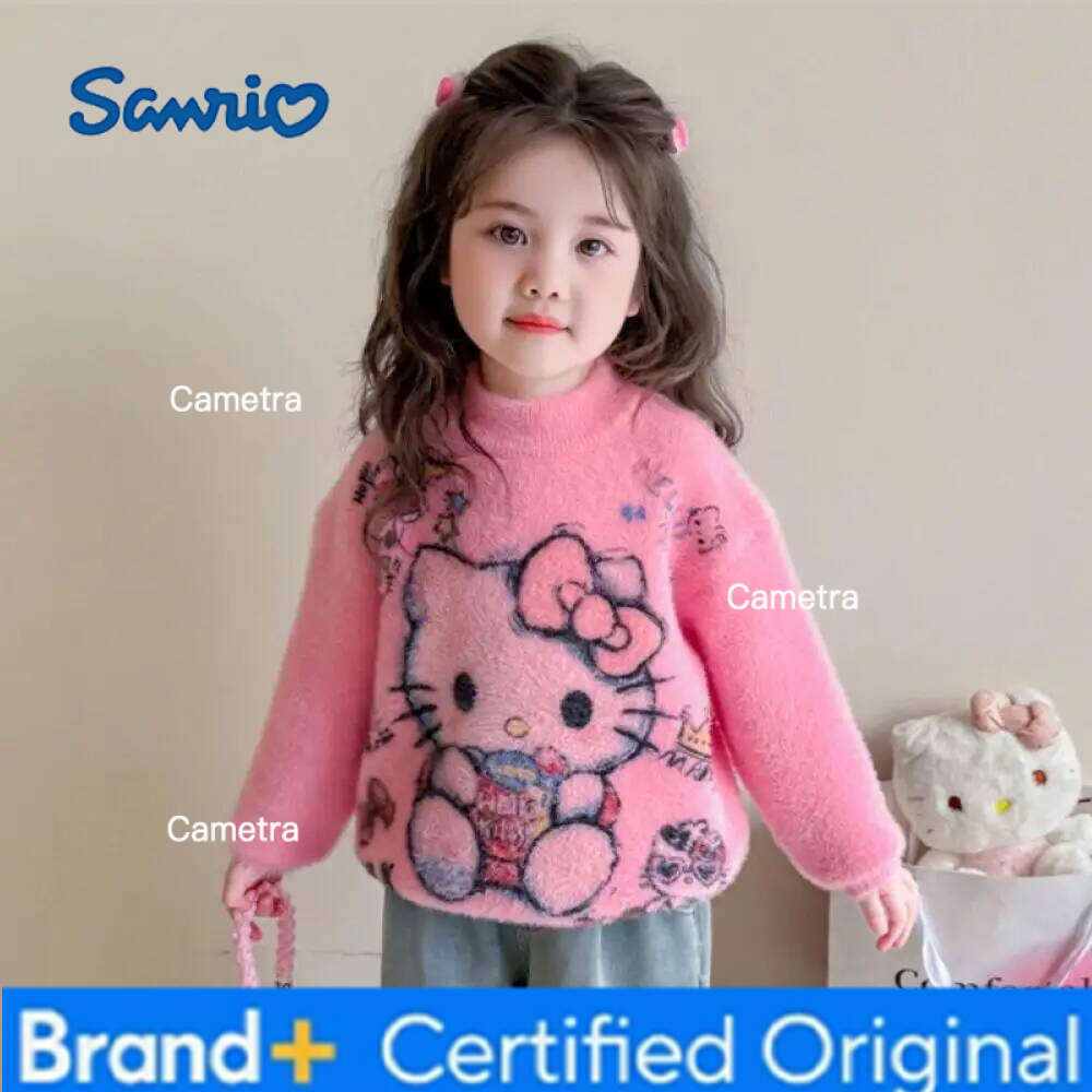 Sanrio Hello Kitty Girls Kawaii Cartoon Knitted Autumn and Winter Children's Thickened Warm Base Layer Sweater Top H260112