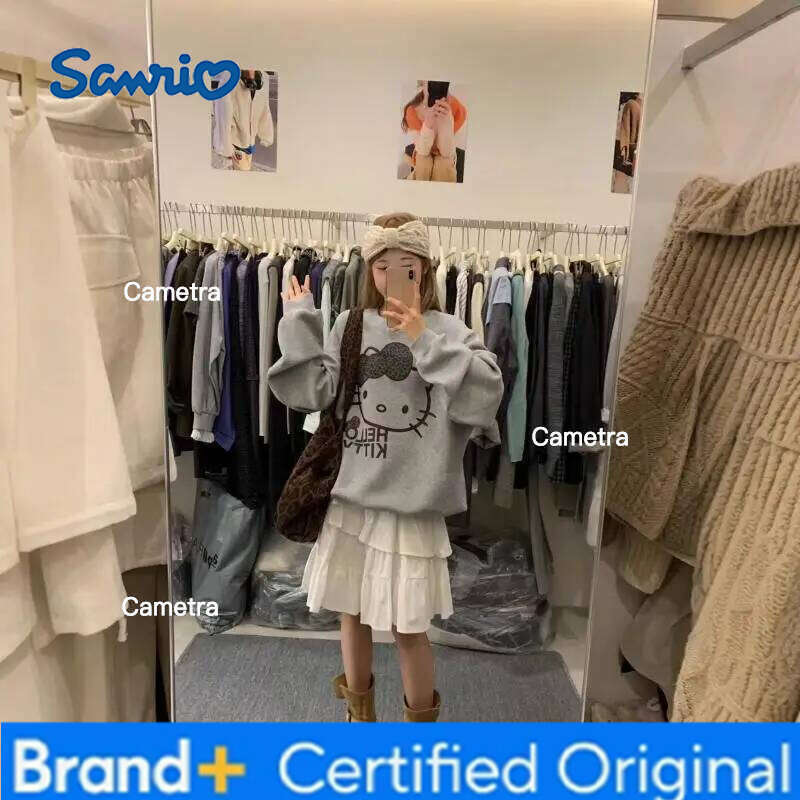 Sanrio Kawaii Hello Kitty Women Cotton Hoodies Sweatshirt Casual Autumn Winter Oversized Pullover O-Neck Top Hoody Couple Unisex Hot H260112