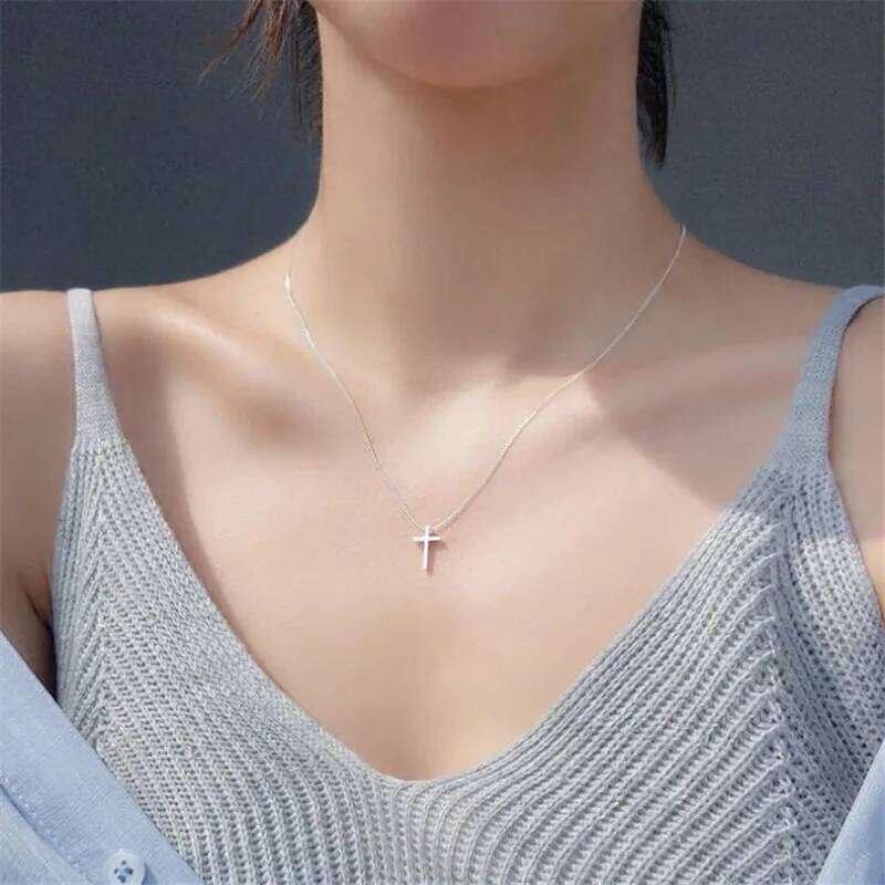 New Arrival Simple Cross Coll Girl 925 Sterling Silver Jewelry Fashion Women Clavicle Chain Pendant Necklaces XL006 H260112