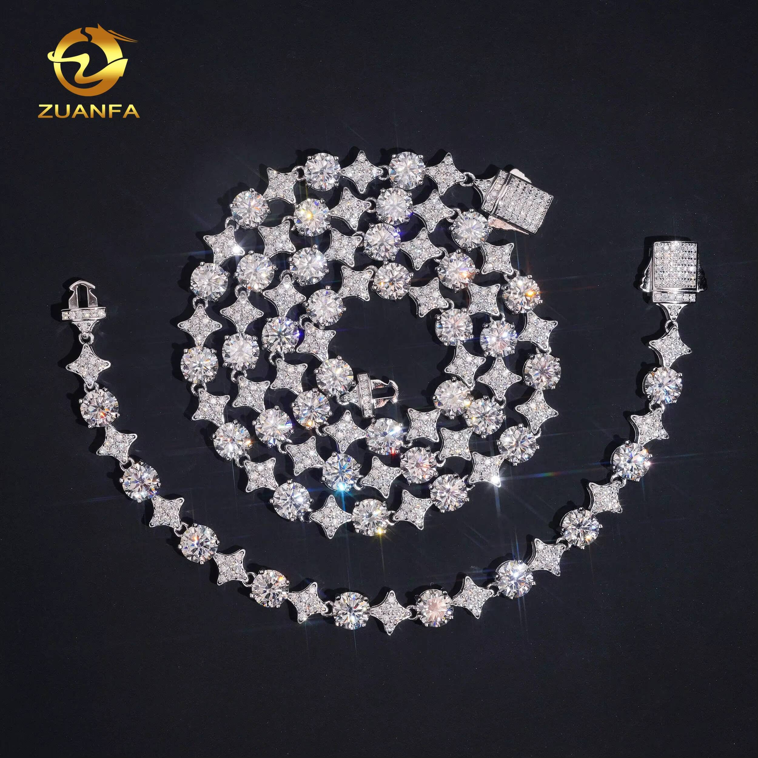 Iced Out 65mm Diamond Star Tennis Chain Bracelet Custom 925 Silver Hip Hop Men Jewelry D VVS Moissanite Link Chain Necklace