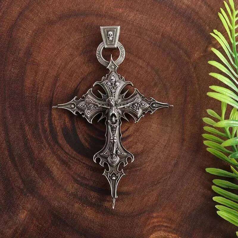 Gothic Skull Jesus Cross Pendant Necklace Jewelry for Men Large Vintage Skeleton Punk Religious Amulet Necklaces H260112
