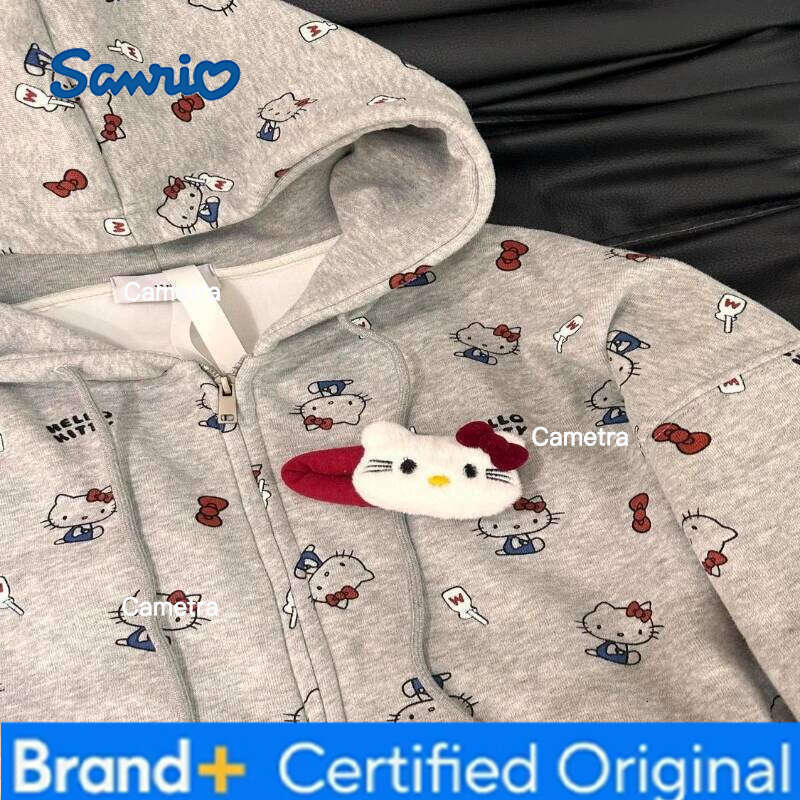 Sanrio Girl Loves The Full Printed Hello Kitty Sweet Style Hooded Sweatshirt for Students Loose Casual Versatile Cardigan Jacket H260112