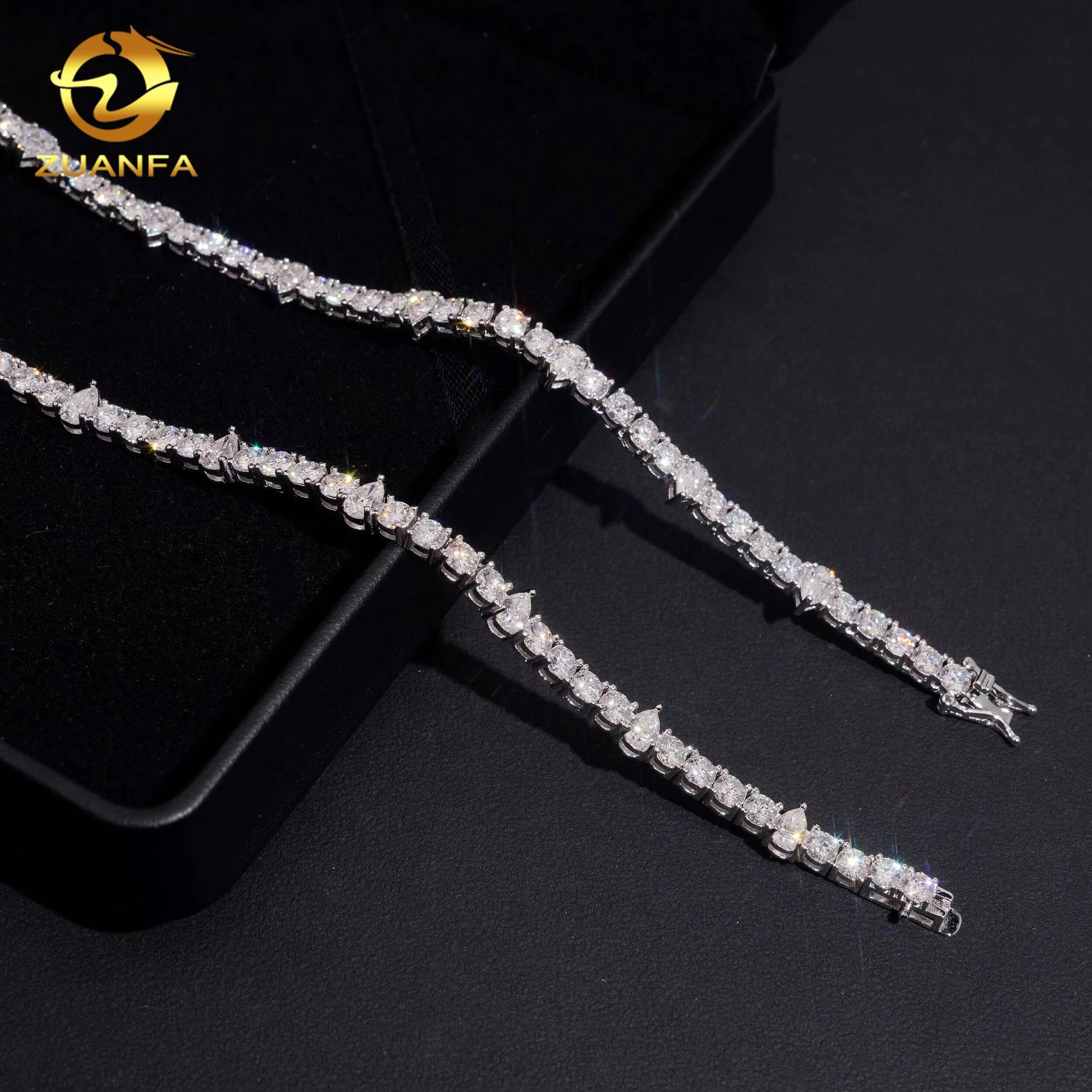 New Arrival 4mm Round Diamond 925 Silver Tennis Bracelet Pear Cut VVS Moissanite Fine Hip Hop Iced Out Diamond Jewelry Necklace