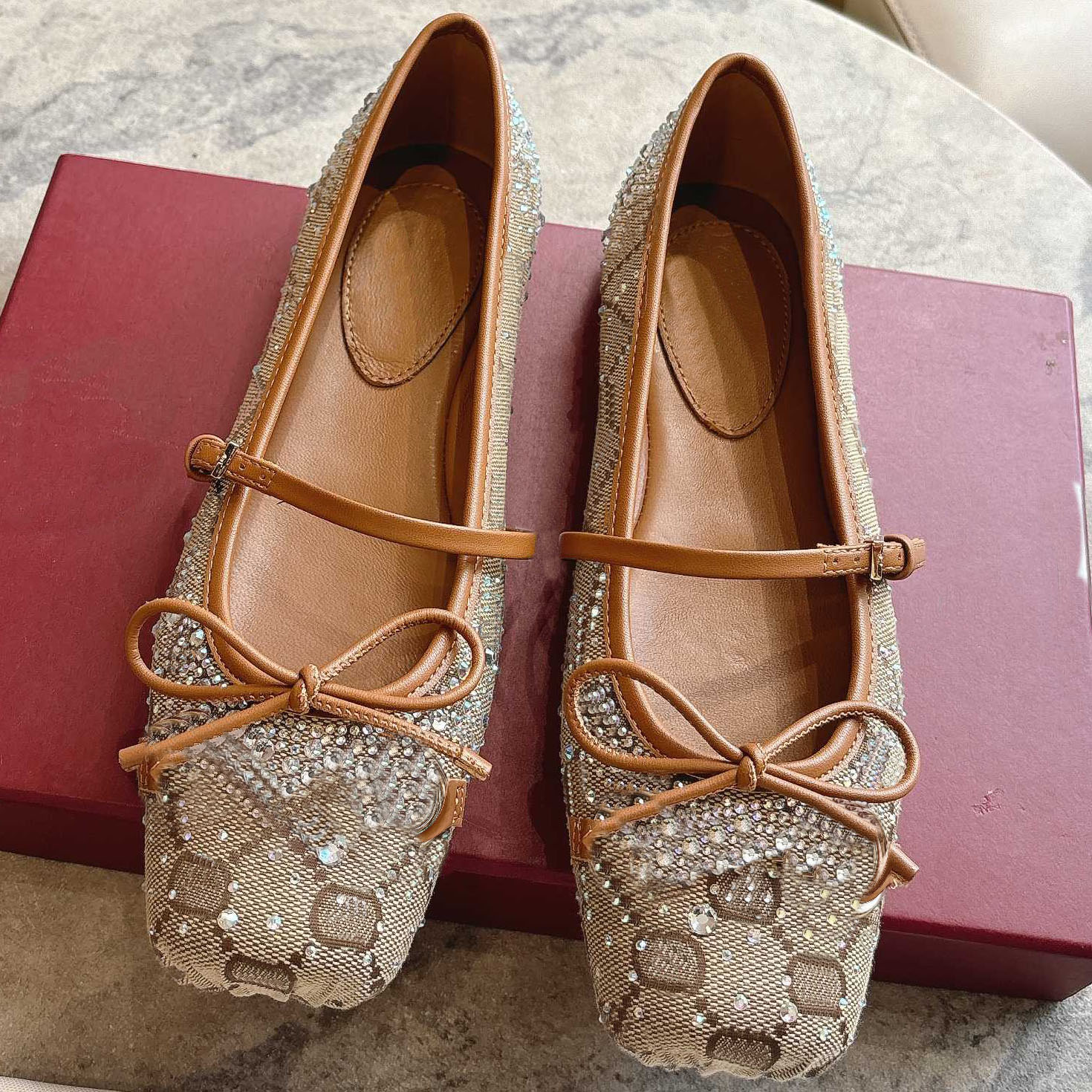 12aA Top Quality Ballet Flat Luxury Women Crystal Horsebit Ballet Flat Shoes Designer Ballet Dress Shoes Bow Mary Jane Shoes size 35-42