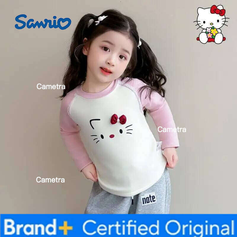 Sanrio Hello Kitty Velvet Girls' Bottom Coat Autumn Winter Western T-Shirt 2025 New Warm Kids Thickening Children Top Clothing H26011211