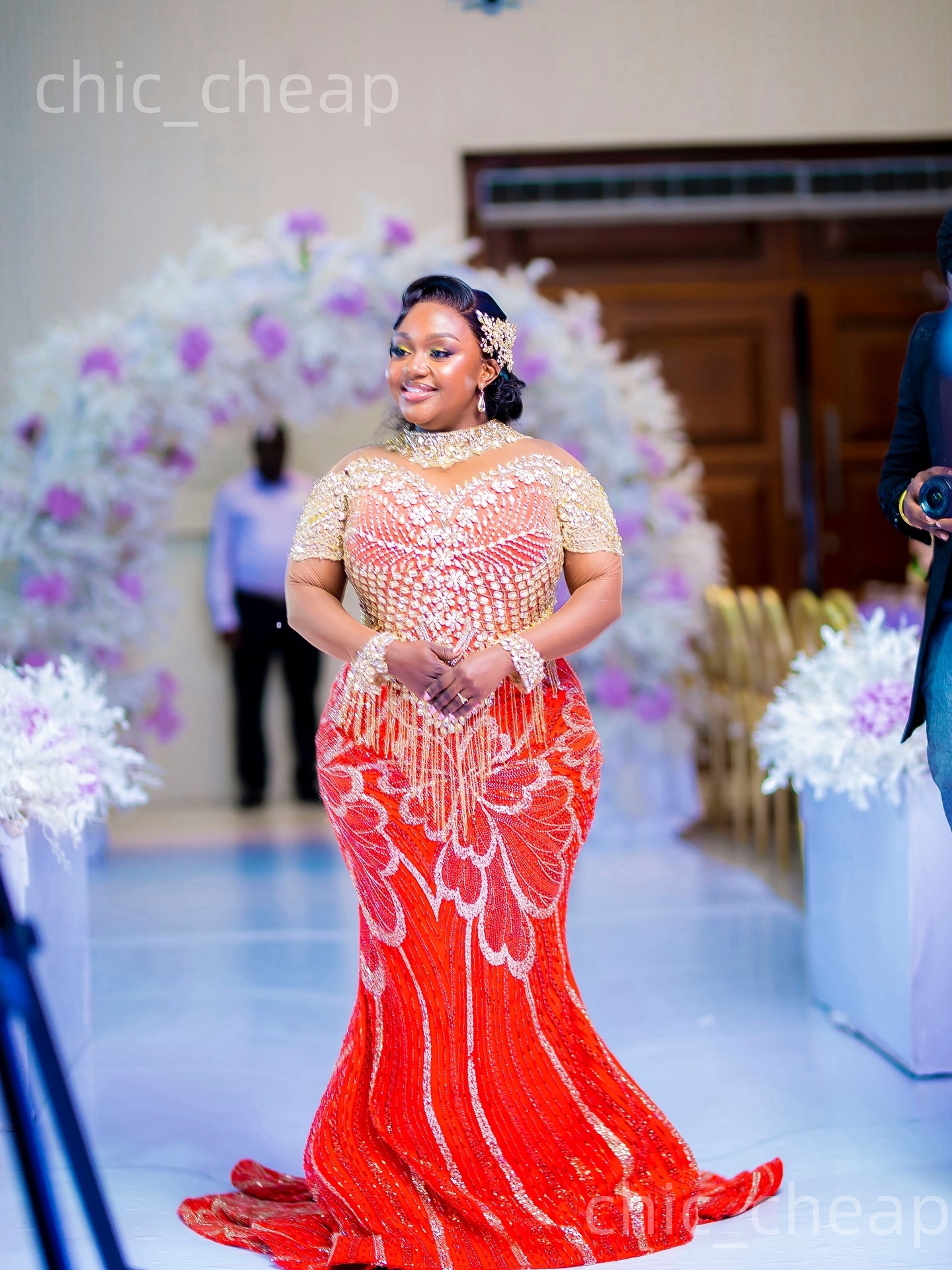 Aso Ebi Red Mermaid Prom Dresses 2026 Luxurious Beaded Crystals Tassels Evening Formal Party Second Birthday Engagement Gowns Dress For Special Occasi