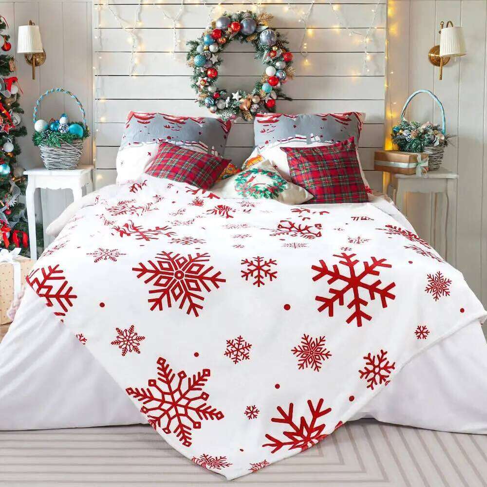 Throw Red Snowflake Blanket Super Soft Flannel Fleece Winter Plush Fuzzy Warm Bed Blankets Christmas XJ260112