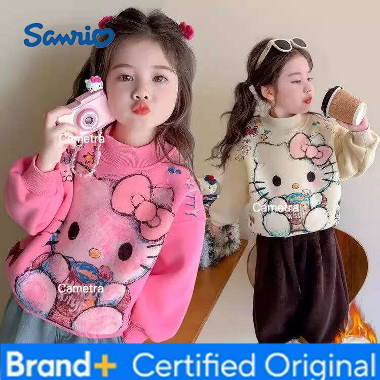 Sanrio Girls' Velvet Thickened Sweatshirt Hello Kitty Autumn Cute 2026 New Children's Popular Winter Bottoming Shirt Gift H260112
