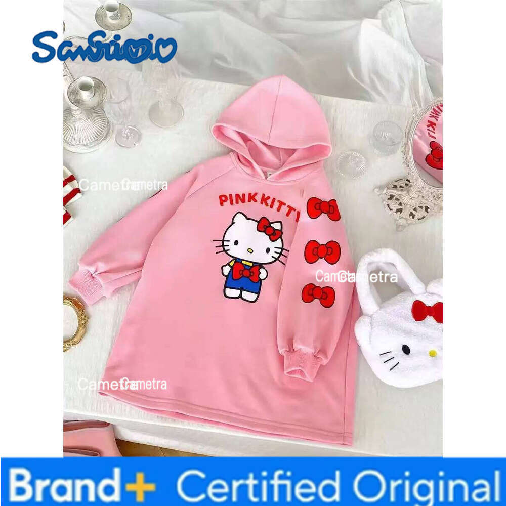 Sanrio Autumn Baby Girls Cute Hello Kitty Hooded Kid Children Long Sleeve Clothes Cartoon Princess Dresses Sweet Dress H260112