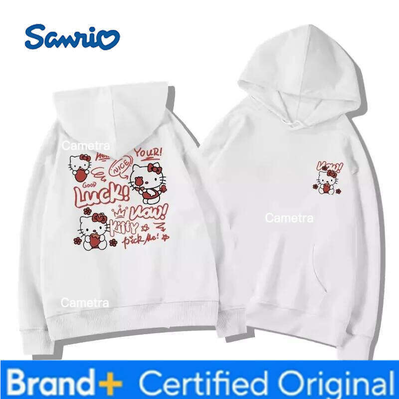 Sanrio Autumn Winter Women's Clothing Hoodies Japanese Anime Hello Kitty Print Hooded Fleece Sweatshirt Y2K Oversized Cotton Causalwear H260112