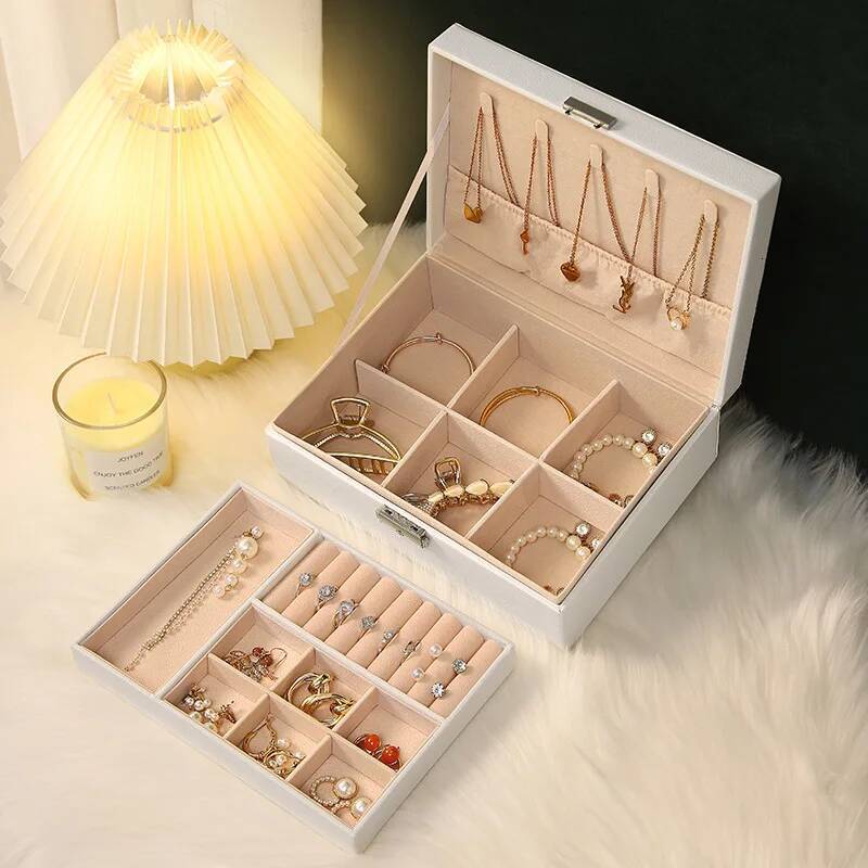 Portable Princess Cosmetics Small Simple Earrings Bracelet Ring Double-layer Jewelry Necklace Storage Box