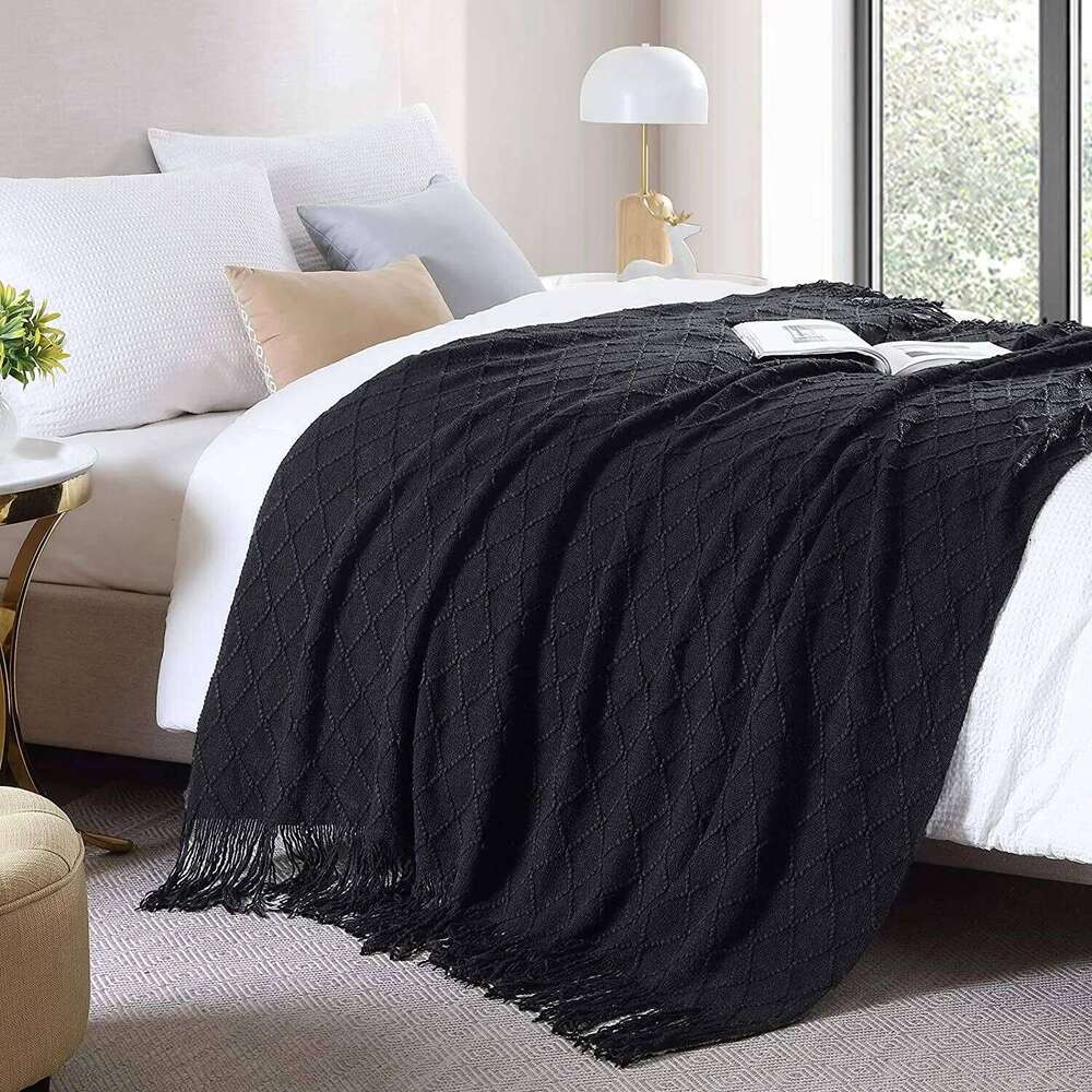 Gift Fall Black for Couch-Soft Boho Bed Blankets,Cozy Knitted Throw Blanket,Oversized Knit Farmhouse Blanket XJ260112