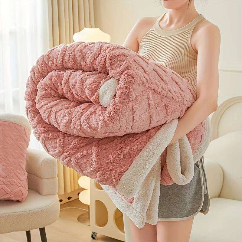 1pc Jacquard Sherpa Weighted 3KG for Adults,Good For SleepAll-Season Thickened Calming & Sleep Aid, Faux Rabbit Blanket XJ260112