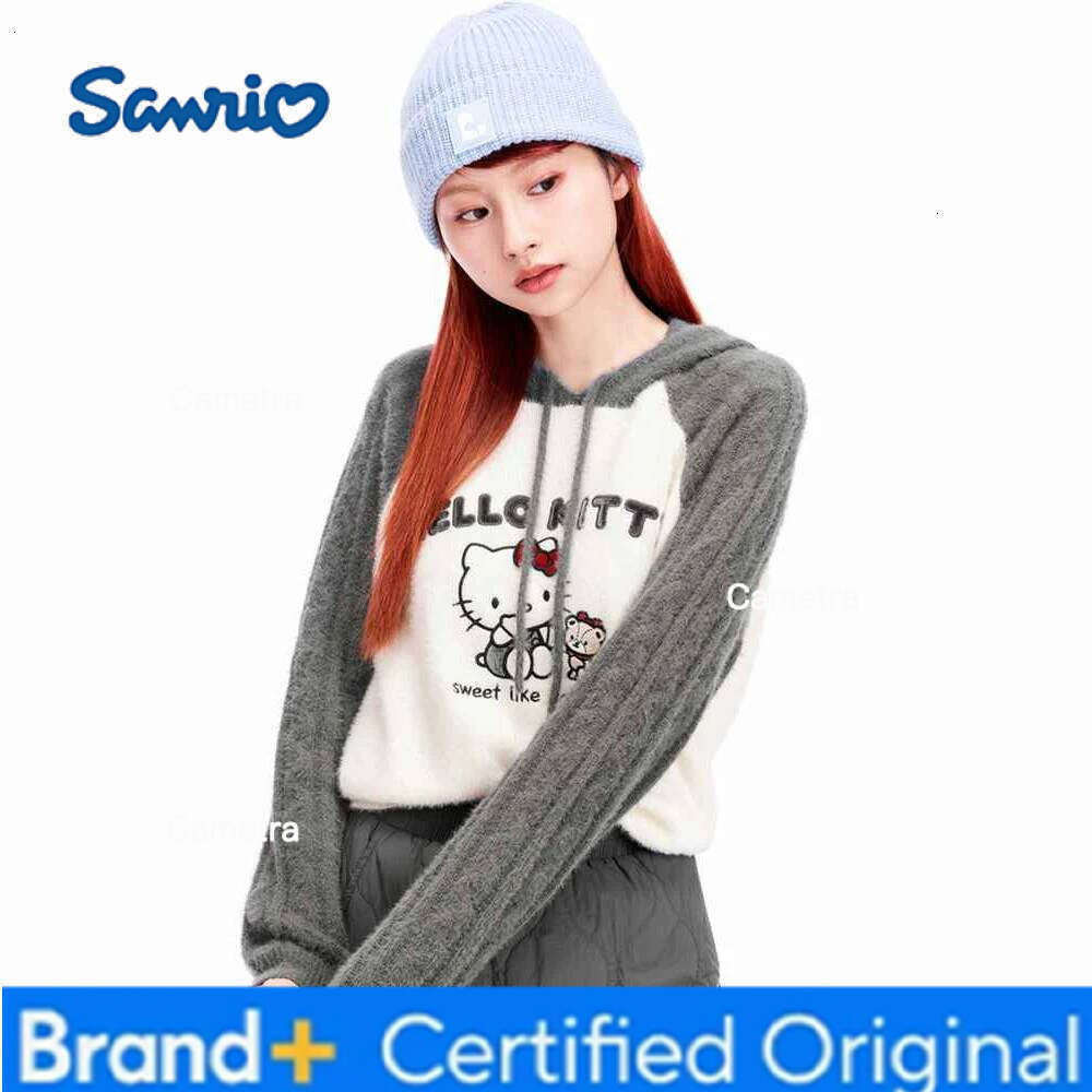 Sanrio Anime Hooded Sweater Hello Kitty Knitting Cartoon Cute Hot Girls Student Pullover Hoodie Leisure Sweet Long Sleeve Tops H260112