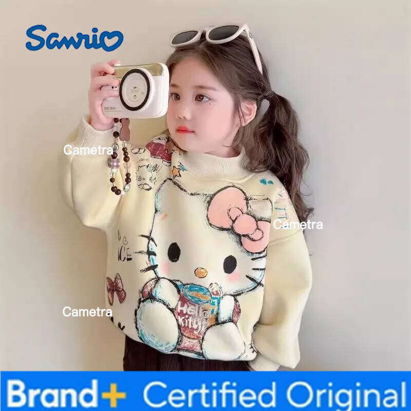 Sanrio Girls' Velvet Thickened Sweatshirt Hello Kitty Autumn Cute 2026 New Children's Popular Winter Bottoming Shirt Gift H260112