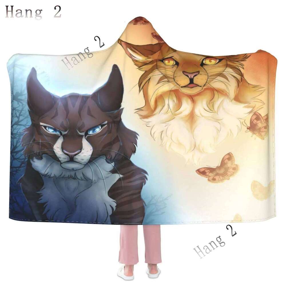 Warriors Cats Hoodie Wearable Throw Blankets Couch Blanket Hooded for Kids Teens Men Women All Season XJ260112