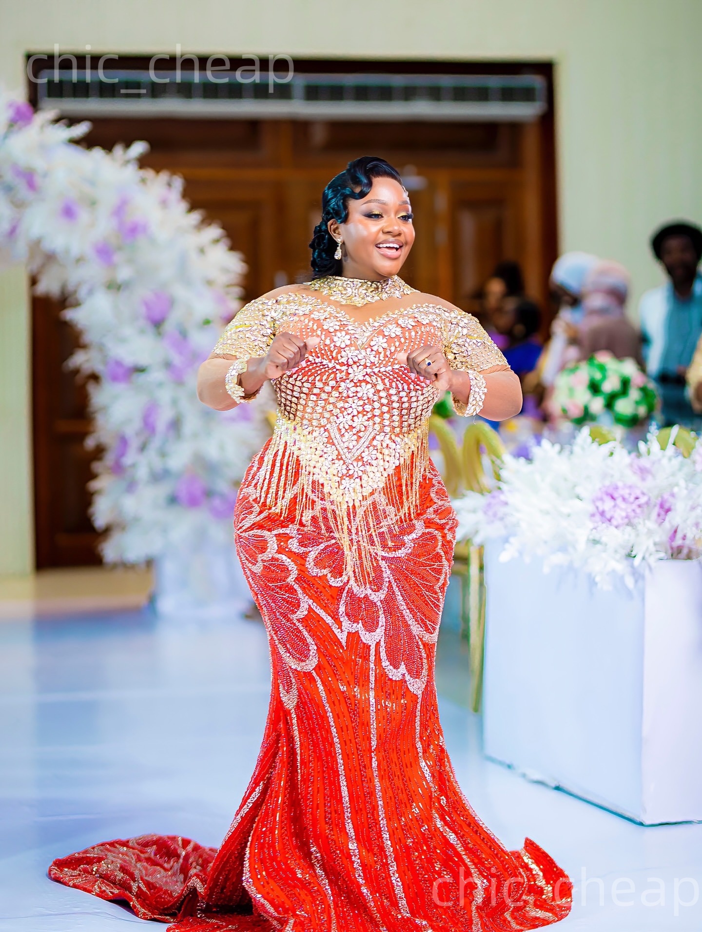 Aso Ebi Red Mermaid Prom Dresses 2026 Luxurious Beaded Crystals Tassels Evening Formal Party Second Birthday Engagement Gowns Dress For Special Occasi