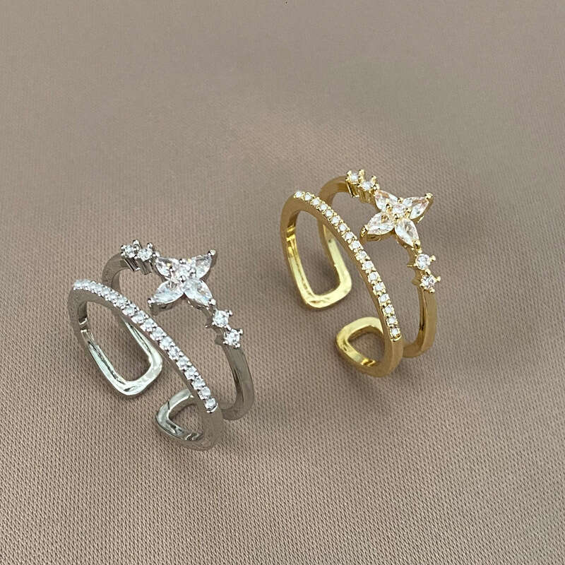 Exquisite Full Diamond High-End Double Layer Star for Women, Niche Design Sense, Light Luxury Fashion Personality New Ring