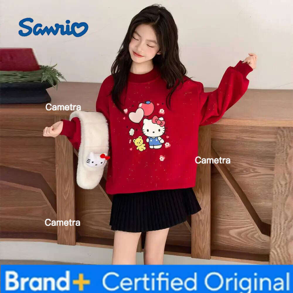 Sanrio Hello Kitty Girls Autumn Winter Sweatshirt Kids Pullover Warm Shirt Long Sleeve Jumper Youth Top Children's Clothing H260112