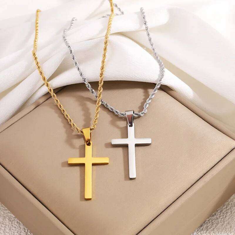 New Stainless Steel Cross Pendant Necklace for Men Women Minimalist Gold Color Jewelry Male Female Necklaces Chokers Gifts 2024 H260112