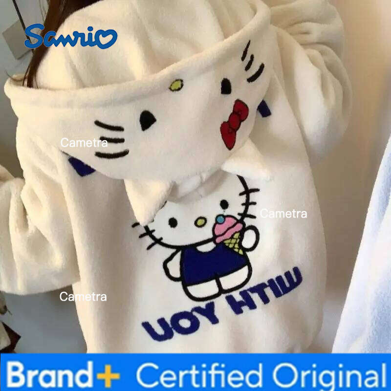 Sanrio Hello Kittys Hoodie Women Zipper Coat Girls Cardigan Sweatshirt Plush Fall Winter Cotton-Padded Jacket Streetwearr H260112
