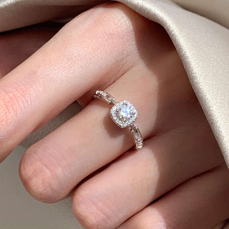 Ring Square zircon Chain for Women Light Luxury High end Adjustable Engagement Wedding Rings Gift Trendy