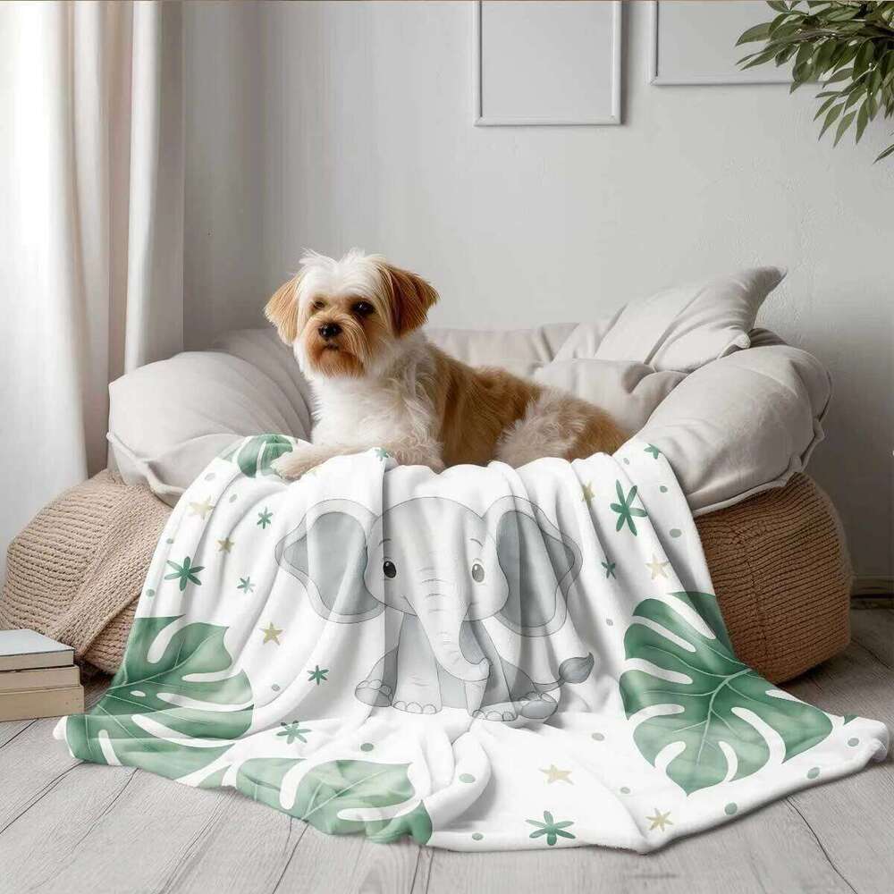 Cute Elephant Leaf Flannel printed blanket all seasons suitable for living room office sofa and travel 180x250CM XJ260112