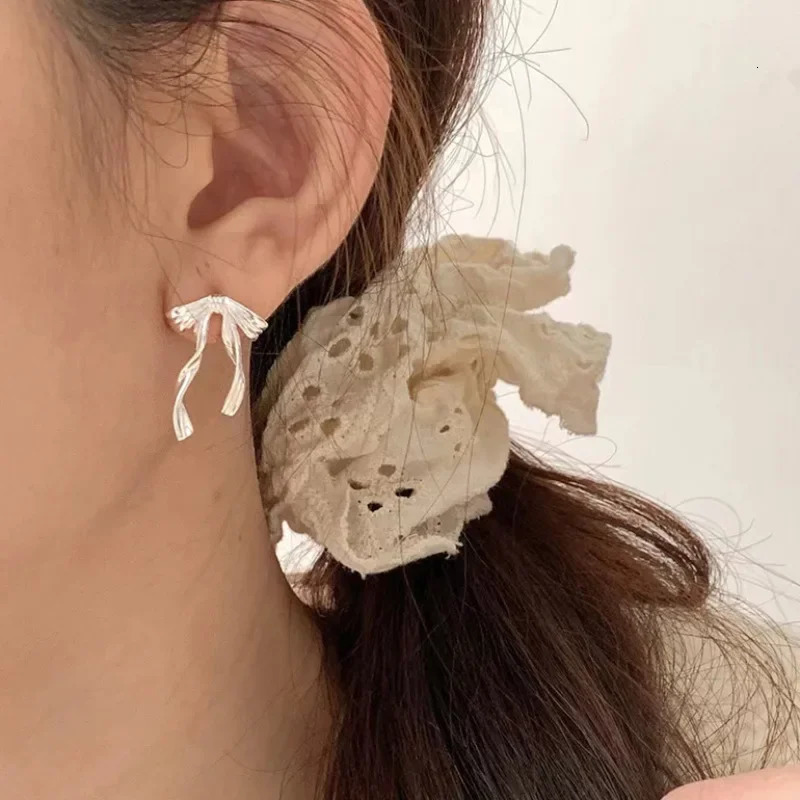 925 Sterling Silver Bow Knot Earring for Women Texture Tassels Sweet Romantic Korean Jewelry Gift Drop 260107