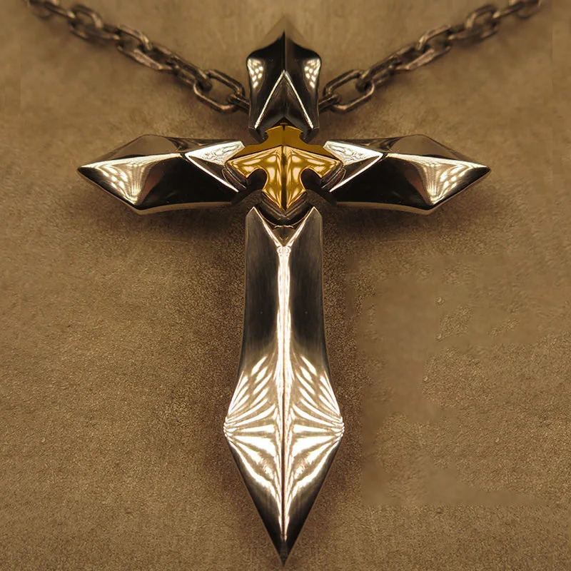 Knight Heart Stainless Steel Huge Cross Sword Pendant Necklace Men Male Metal Cruz Necklaces Jewelry Accessories 260107
