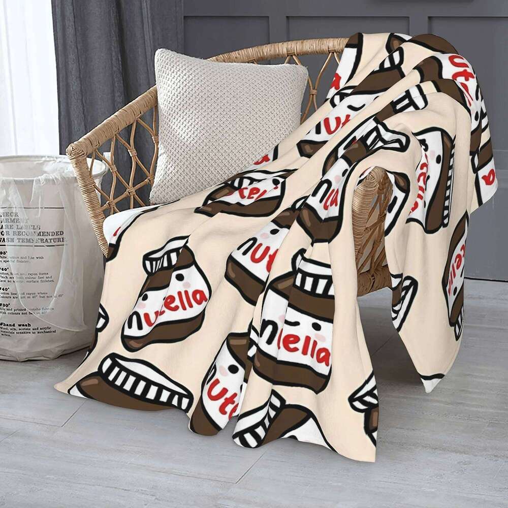 Cartoon Nutella Flannel Blanket - Hazelnut Spread Soft Tear-Resistant | All-Season Home Decor & Playful Gift XJ260112