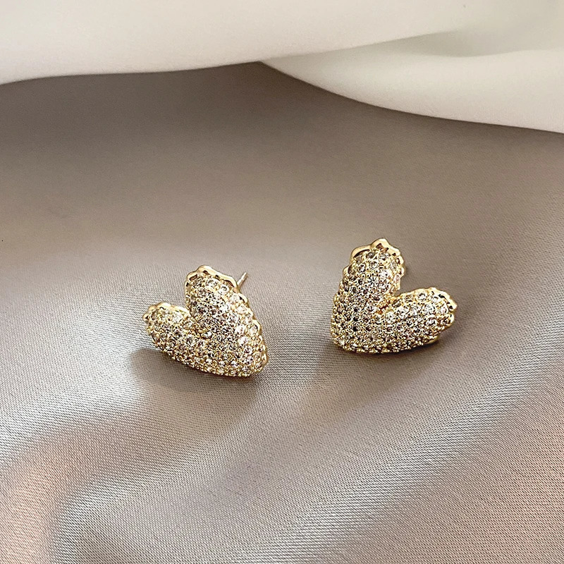 Sense Micro Set Zircon Gold Colour Irregular Heart Earrings for Korean Fashion Jewelry Womens Accessories 260112