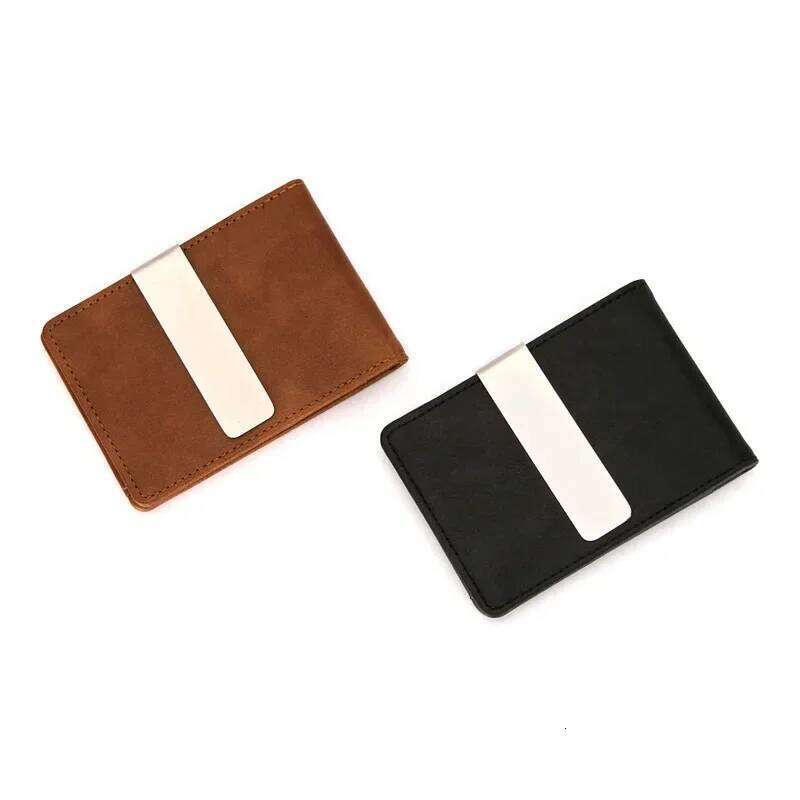New Fashion Men's Leather Clips Wallet Multifunctional Thin Man Card Purses Women Metal Clamp for Money Cash Holder
