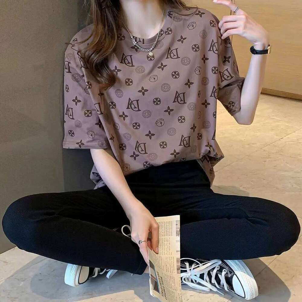 Summer Fashionable Print Designer Fashion Round Neck Short Sleeves T-Shirt For Casual Loose High Street Versatile Top Trendy Women Clothing