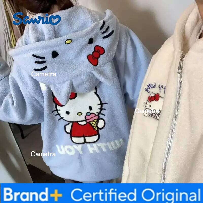 Sanrio Cute Jacket Kitty Cat Kawaii Sweatshirt Sweet Versatile Fashion Simple Loose Hot Selling Leisure Gift for Girlfriend H260112