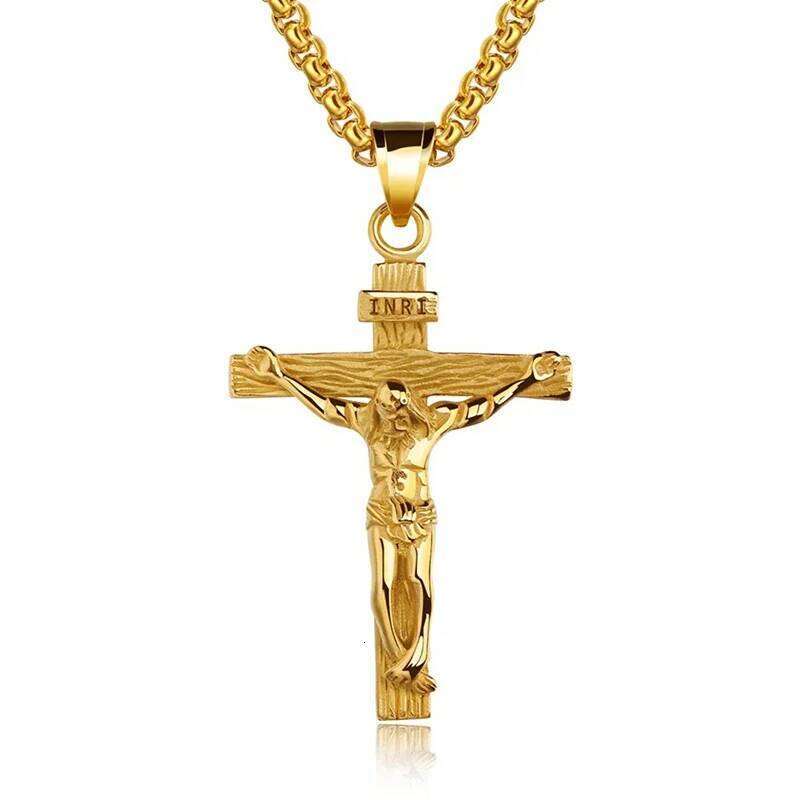 2025 Religious Jesus Stainless Steel For Men Gold Silver Color Cross Pendent With Chain Necklace Jewelry Gift H260112