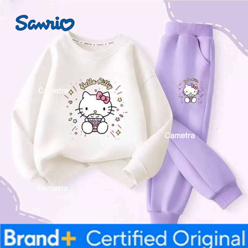 Sanrio Autumn Baby Girl Clothes Set Children Hello Kitty Cartoon Print Sweatshirt and Pants 2 Pieces Kid Long Sleeved Suit H260112
