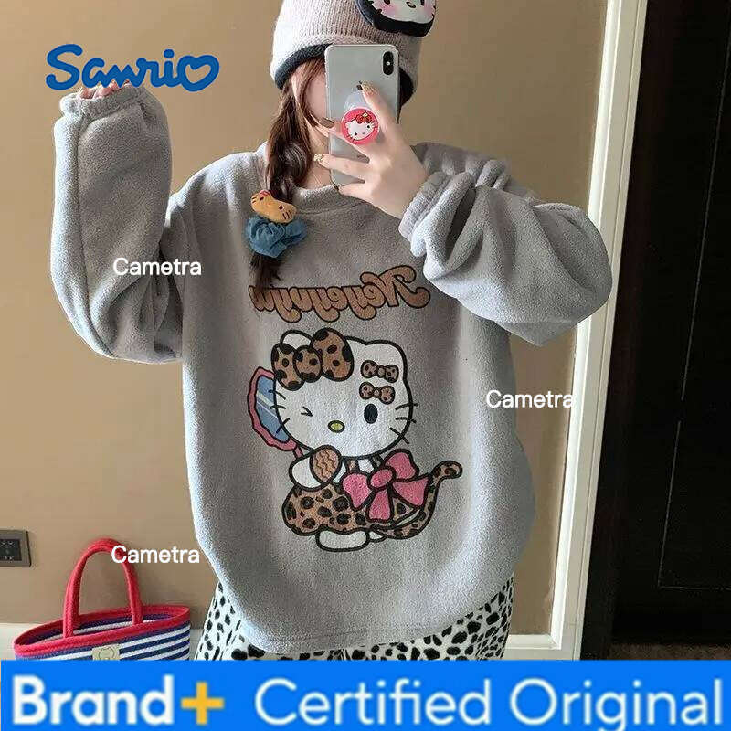 Sanrio Girl Home wear microvilli hello kitty kawaii Cartoon Student Casual Autumn and winter Round neck Loungewear set new style H260112