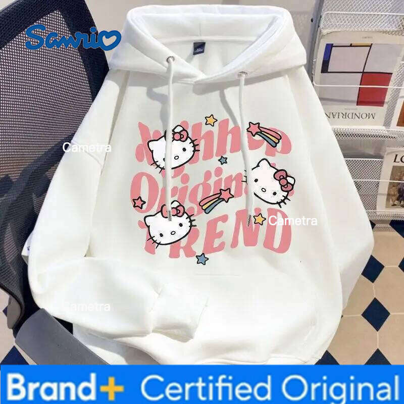 Sanrio Kuromi Hello Kitty Women's Hoodie Cartoon Letters Print Y2K Sweet Girl Loose Fit Versatile Tops Autumn/winter Hoodies Hot H260112