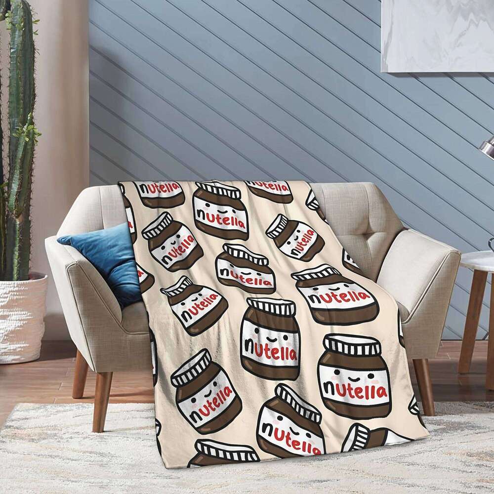 Cartoon Nutella Flannel Blanket - Hazelnut Spread Soft Tear-Resistant | All-Season Home Decor & Playful Gift XJ260112