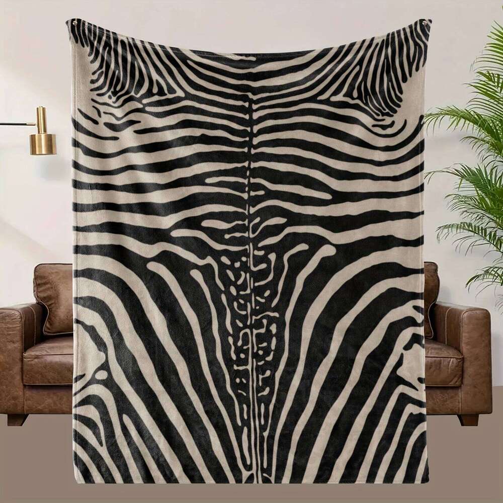 Zebra Print Flannel Throw Blanket, Soft Warm All-Season Decorative Cover for Bed Sofa, Modern Style Home Decor Gift XJ260112